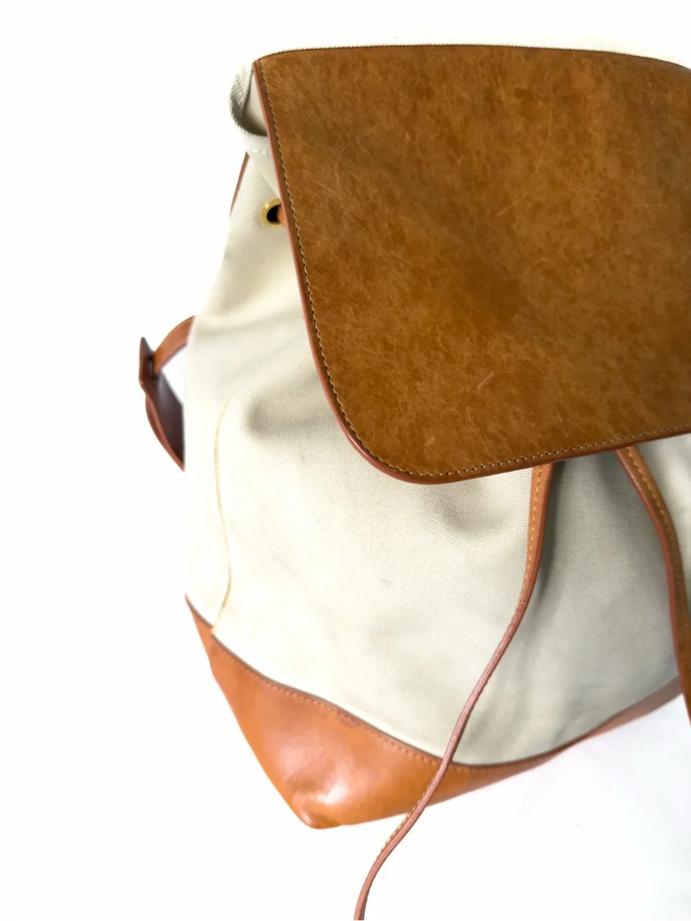 Mansur Gavriel Canvas Mini Backpack Tan Leather Flap Bag  Creme & Cammello